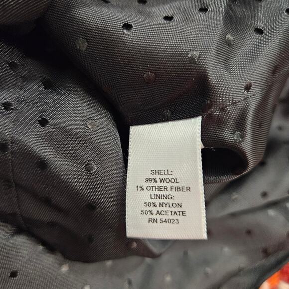 Banana Republic Wool Blend Houndstooth Jacket Medium Orange Red Winter Blazer - Picture 11 of 15